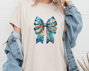 Starfish Bow Shirt – Ocean Inspired Beach T-Shirt for Summer - Nautical Coastal Aesthetic Tee - Sea Life Gift Shirt - Cute Mermaid Core Top