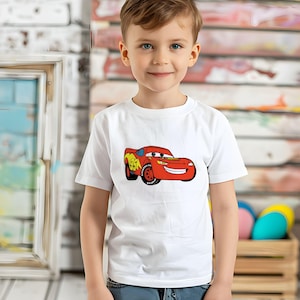 Boys Race Car T-Shirt - Kids Cartoon Car Tee - Lightning McQueen Birthday Shirt - Red Sports Car Tee for Boys - Gift for Car Lover Child image 1