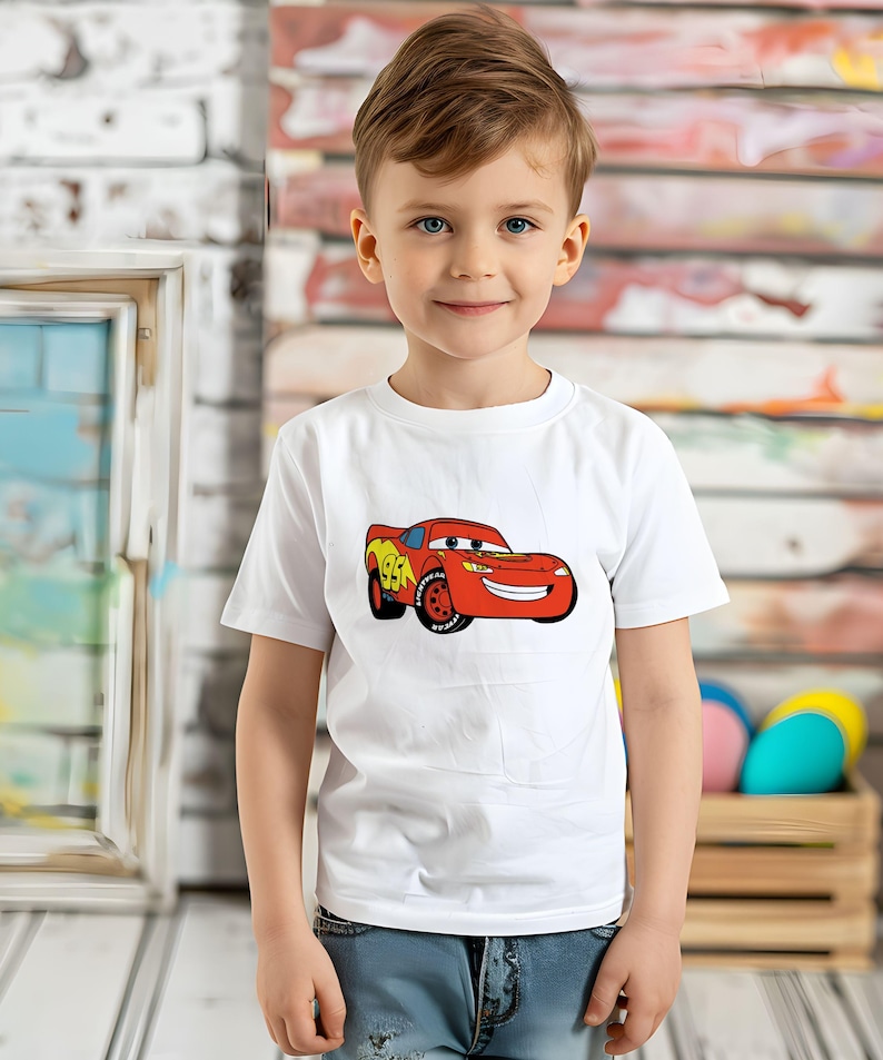 Boys Race Car T-Shirt - Kids Cartoon Car Tee - Lightning McQueen Birthday Shirt - Red Sports Car Tee for Boys - Gift for Car Lover Child image 1
