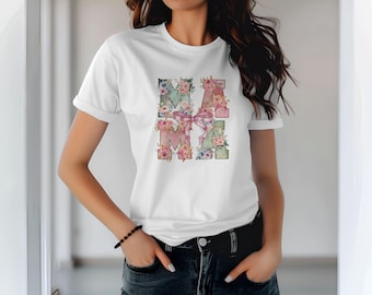 Camisetas de mamá para mujer, camiseta retro floral con letras para mamá, camisetas casuales para mamá, camiseta floral coqueta para mamá, lindo regalo para el Día de la Madre