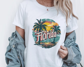 Camiseta de vacaciones en Florida - Camiseta retro del estado del sol de Florida - Camiseta vintage de playa - Camiseta surfera de Florida - Camiseta de palmera - Camiseta de verano