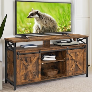 Rustic TV Stand, Mid Century TV Table with Adjustable Shelves, Entertainment Center Table With Console Storage For Living Room