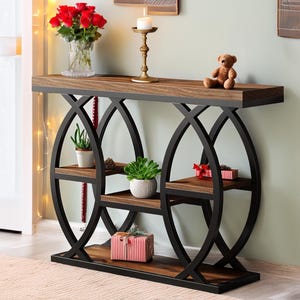 4-Tier Industrial Console Table, Rustic Entryway Table, Wooden Sofa Table for Hallway or Living Room, Housewarming Gift, Wooden Furniture