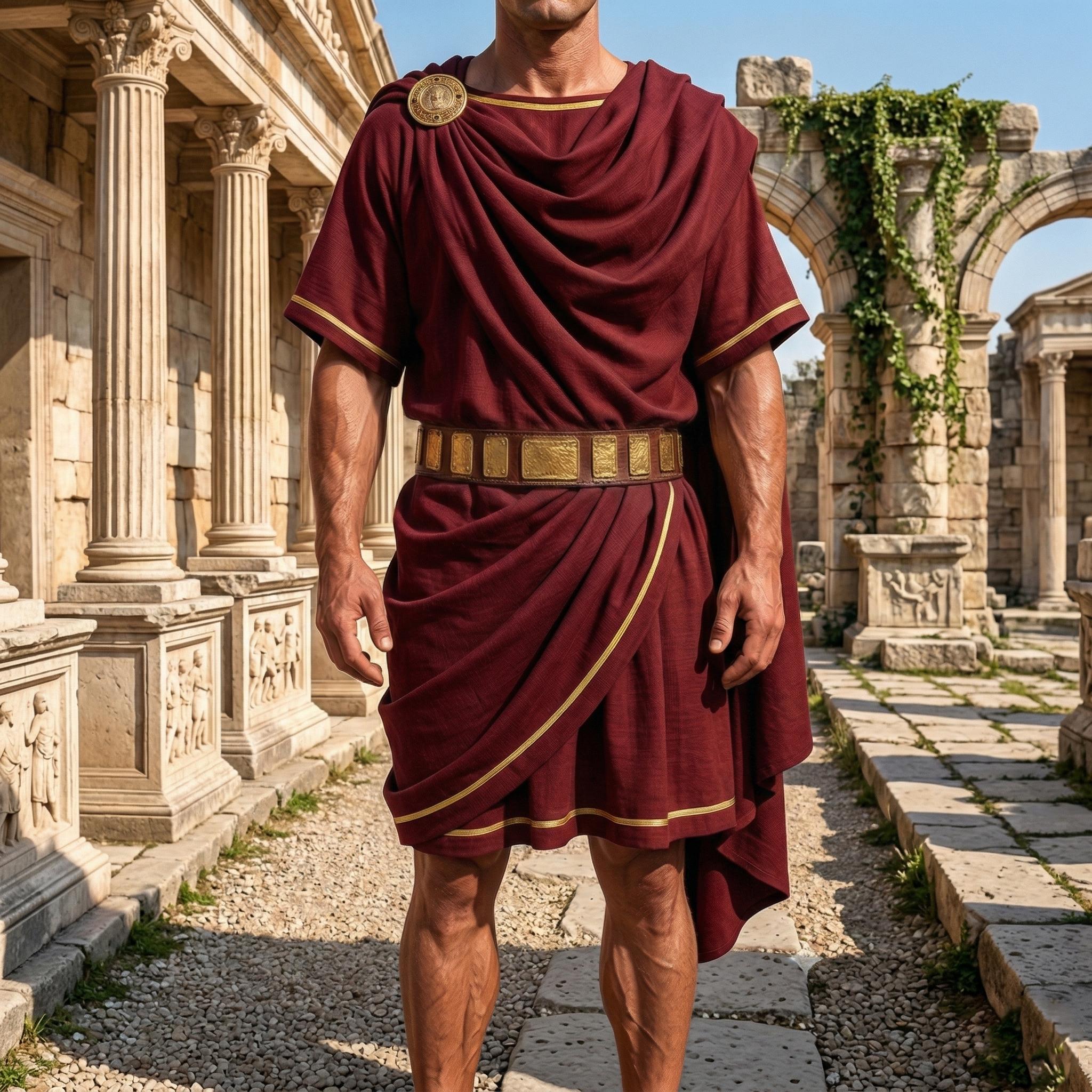 Men’s Ancient Roman Tunic and Toga Costume Cotton Greek Outfit With Red ...