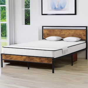 Full Size Rustic Bed Frame with Vintage Wooden Headboard & Footboard, Noise-Free Platform Bed Furniture, Modern Bedroom Furniture Gift