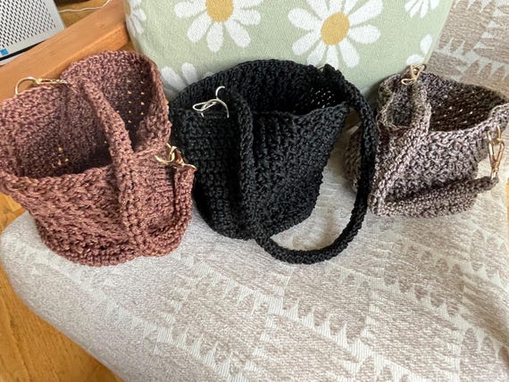 Crochet Bucket Bag, multiple colors, silver and gold hardware