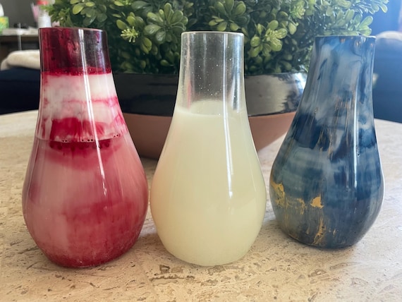 Handcrafted red, white and blue bud vases, resin