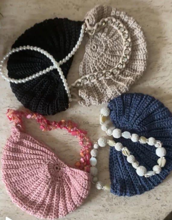 Crochet Shell bag with jeweled handles from Venire Italy- One of a kind