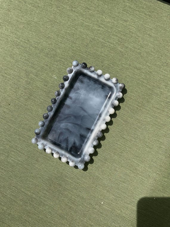 Handcrafted Trinket/ dresser dish, resin, black and white