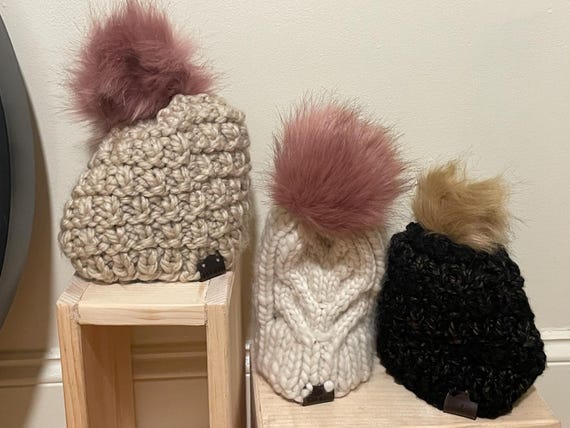 Knit Pom Pom hat, child’s size or small adult