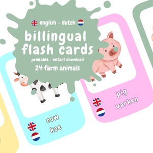 Billingual Flash Cards Dutch English / Instant Download Printable Toddler Learning Cards / Kids educational PDF worksheet Activity book