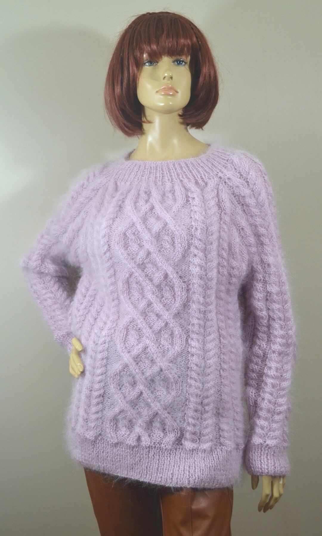 Light Pink Cable Knitted Mohair Sweater L - Etsy