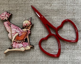 LAST ONE - Little Heart Embroidery Scissors and Fairy Needle Minder by cheswickcompany