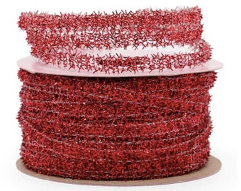 25 Yard Spool Wired Bright METALLIC RED Miniature Tinsel Garland Trim  cheswickcompany