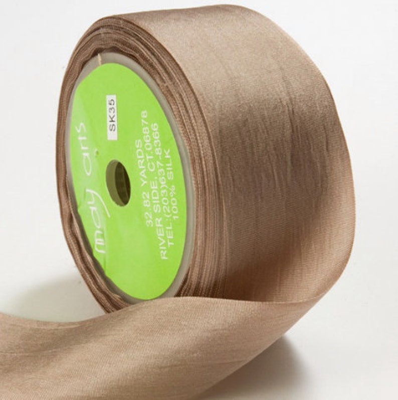 3 yds TAUPE Silk Ribbon 1.25 inches wide cheswickcompany