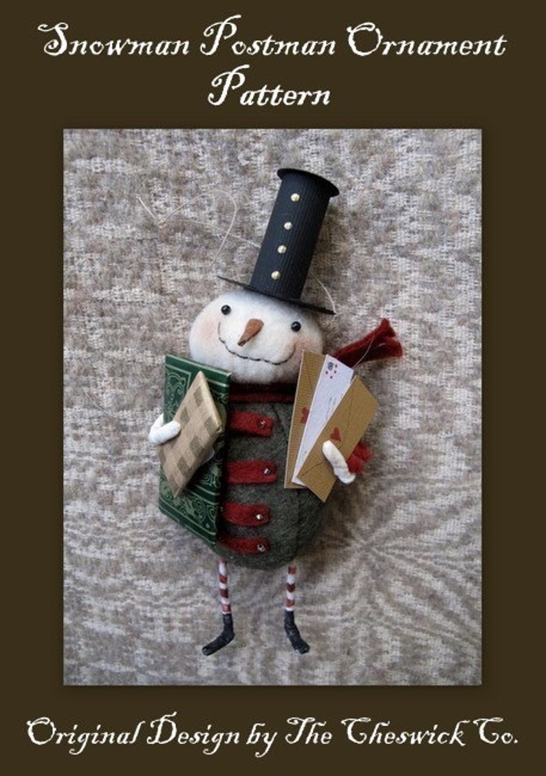 PDF DOWNLOAD DIY Primitive Folk Art Snowman Postman Ornament Pattern by cheswickcompany image 2