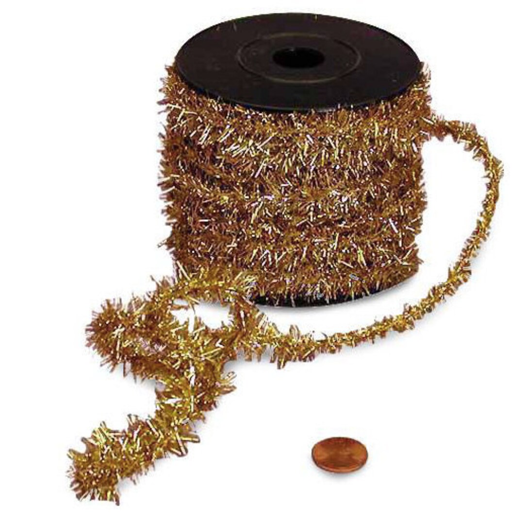 10 Yard Spool Wired Bright METALLIC GOLD Tinsel Garland Trim Etsy