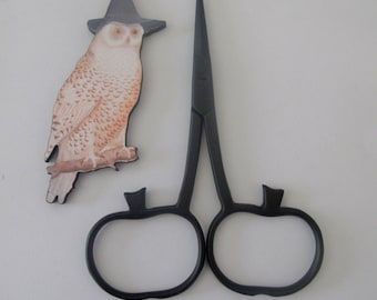 Pumpkin Embroidery Scissors & Halloween Owl Witch Hat Needle Minder with double magnet by cheswickcompany