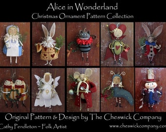 PDF DOWNLOAD DIY "Alice in Wonderland Ornaments" Pattern Packet for all 10 ornaments by cheswickcompany