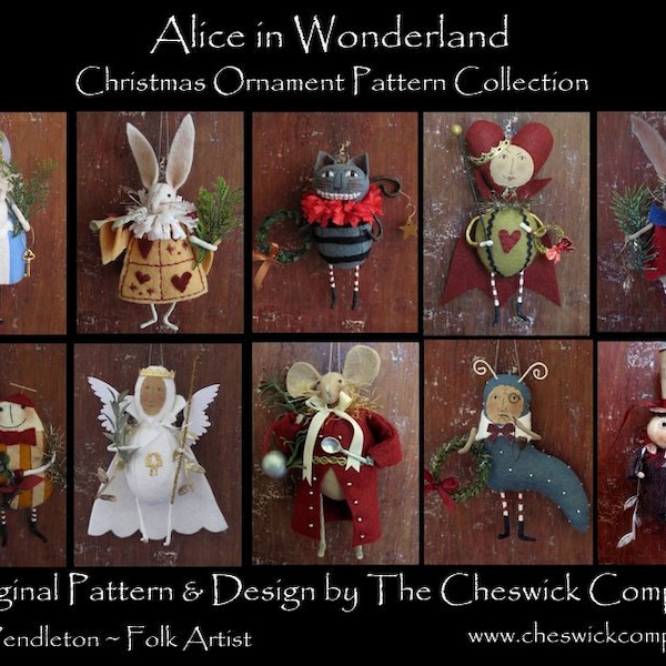 PDF DOWNLOAD DIY "Alice in Wonderland Ornaments" Pattern Packet for all 10 ornaments by cheswickcompany