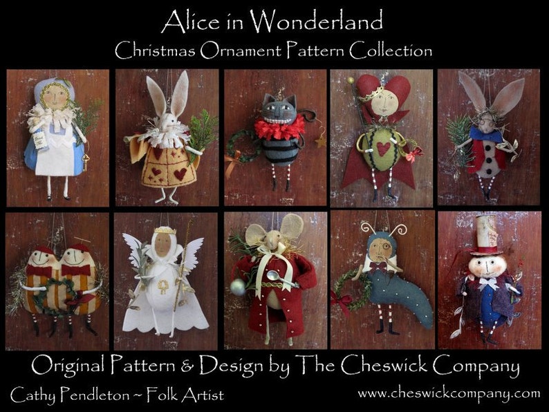 PDF DOWNLOAD DIY Alice in Wonderland Ornaments Pattern Packet for all 10 ornaments by cheswickcompany image 1
