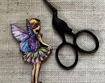 LAST ONE - Little Stork Embroidery Scissors and Fairy Needle Minder by cheswickcompany