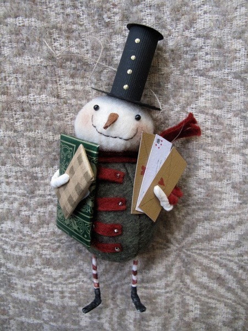 PDF DOWNLOAD DIY Primitive Folk Art Snowman Postman Ornament Pattern by cheswickcompany image 1