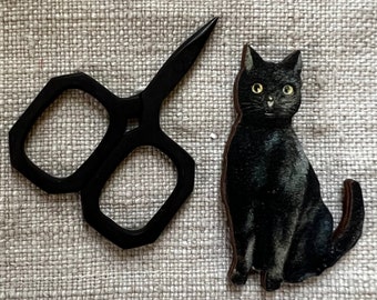 Tiny Gem Embroidery Scissors and Black Cat Needle Minder by cheswickcompany