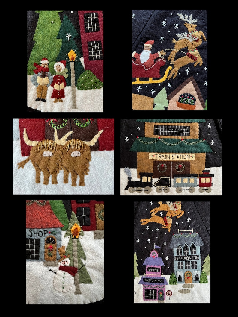 DIY KIT New Size Eight Tiny Reindeer Full Size Christmas Tree Skirt 48 Diameter by cheswickcompany USA image 2