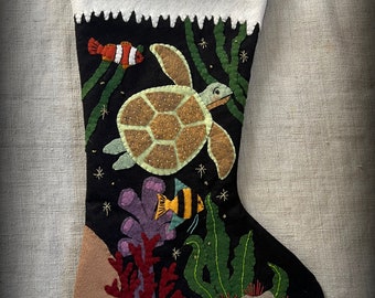DIY KIT or PATTERN - Christmas in the Coral Reef Stocking by cheswickcompany