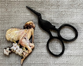 LAST ONE - Little Stork Embroidery Scissors and Fairy Needle Minder by cheswickcompany