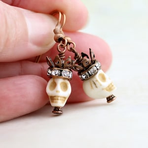 Pirate Queen Earrings skull and crown Day of the Dead jewelry Dia de los Muertos Halloween earrings image 2