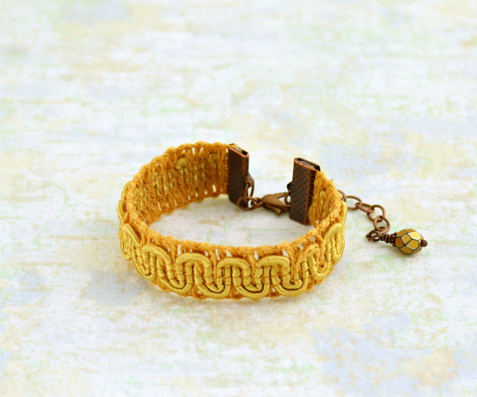 Yellow Trim Bracelet Mustard Yellow Ribbon Bracelet With Gold and ...
