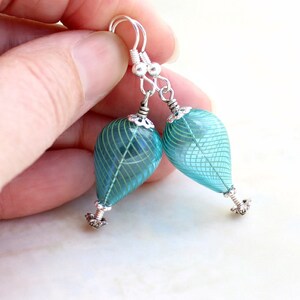 Turquoise and silver hot air balloon earrings blown glass beads with tones of silver Robins Egg Blue Earrings Wedding jewelry image 5