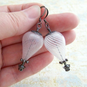 White Hot Air Balloon Earrings Steampunk balloon earrings in blown glass and gunmetal Wedding Jewelry Dangle earrings image 5