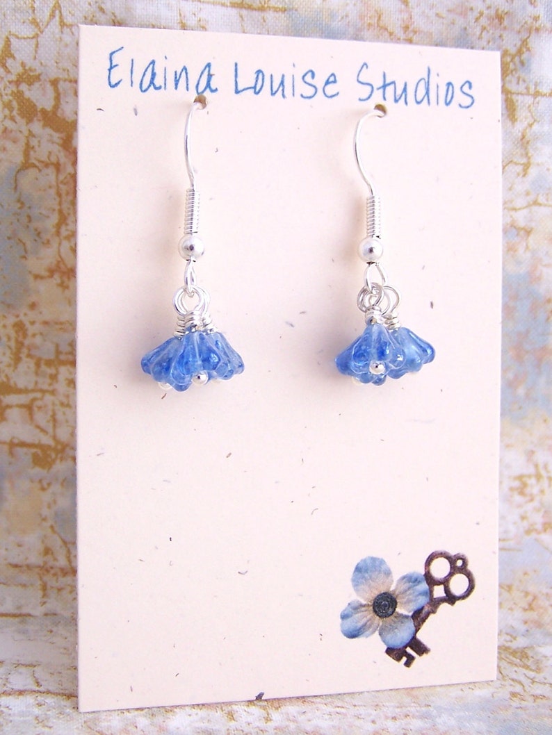 Tiny Blue Flower Earrings inspired by the Flower Fairies dancing in the sky. image 5