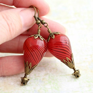 Spicy Red Hot Air Balloon Earrings Red earrings Red Steampunk Jewelry image 5