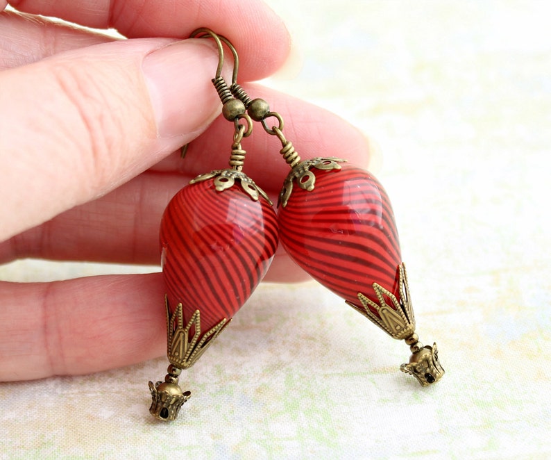 Spicy Red Hot Air Balloon Earrings Red earrings Red Steampunk Jewelry image 5