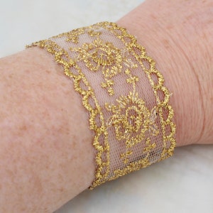 Gold lace bracelet adjustable ribbon bracelet with gold colored thread on a net base trim ribbon jewelry image 3