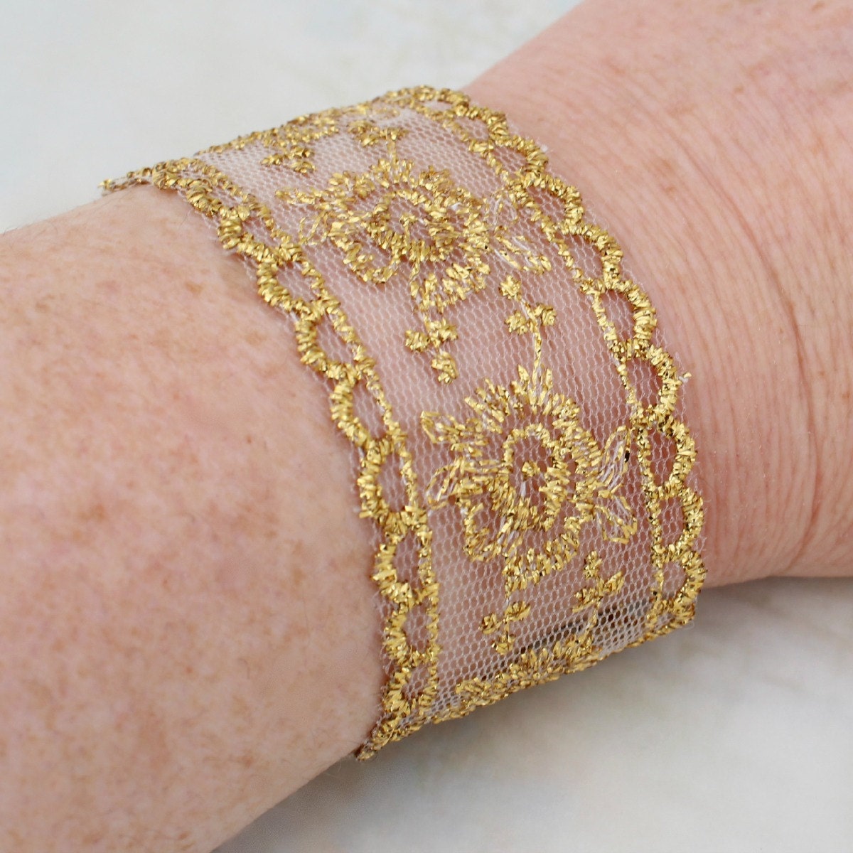 Gold Lace Bracelet Adjustable Ribbon Bracelet With Gold Etsy