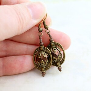 Steampunk Jewelry Copper and Brass Steampunk Earrings Antique brass Saturn Rings with faceted czech glass beads brass jewelry image 3