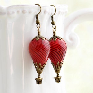 Spicy Red Hot Air Balloon Earrings Red earrings Red Steampunk Jewelry image 2