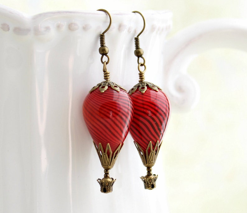 Spicy Red Hot Air Balloon Earrings Red earrings Red Steampunk Jewelry image 2