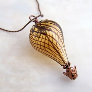 Hot Air Balloon Necklace - A Steampunk balloon in blown glass and copper - Hot Air Balloon Jewelry - Steampunk Necklace
