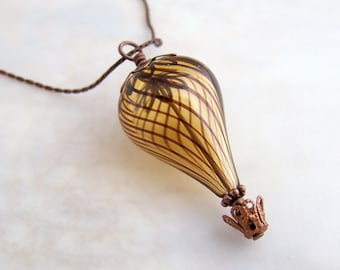 Hot Air Balloon Necklace - A Steampunk balloon in blown glass and copper - Hot Air Balloon Jewelry - Steampunk Necklace