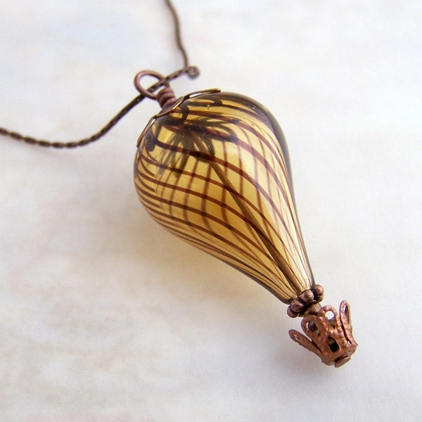 Hot Air Balloon Necklace - A Steampunk balloon in blown glass and copper - Hot Air Balloon Jewelry - Steampunk Necklace