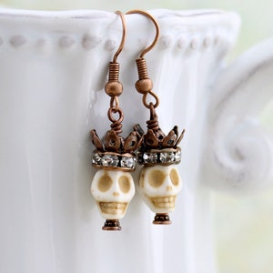 Pirate Queen Earrings skull and crown Day of the Dead jewelry Dia de los Muertos Halloween earrings image 1