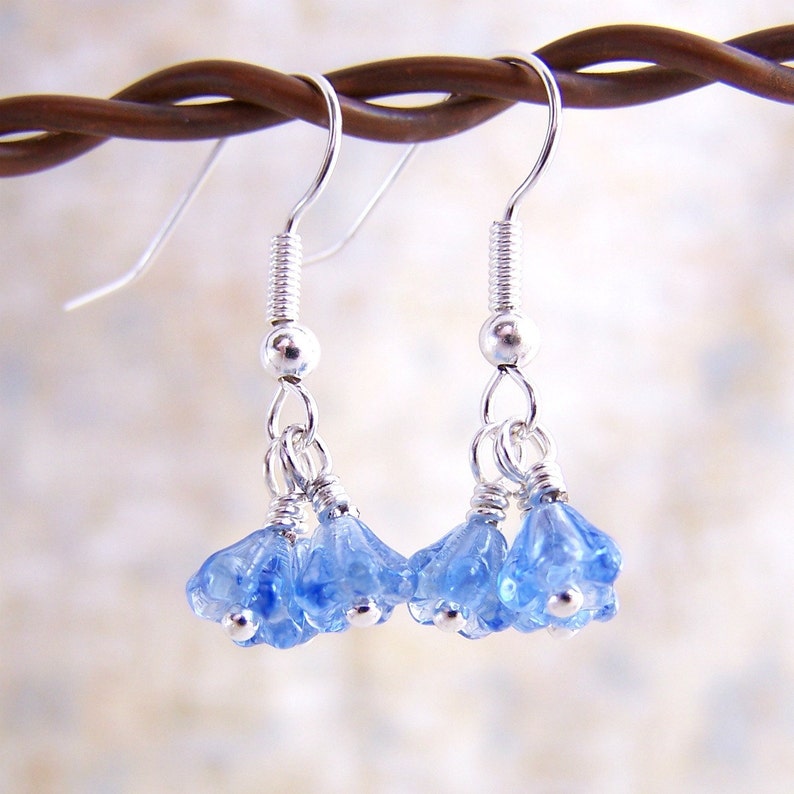 Tiny Blue Flower Earrings inspired by the Flower Fairies dancing in the sky. image 2