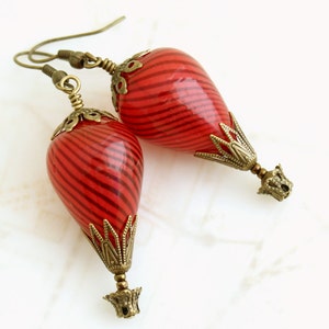 Spicy Red Hot Air Balloon Earrings Red earrings Red Steampunk Jewelry image 1