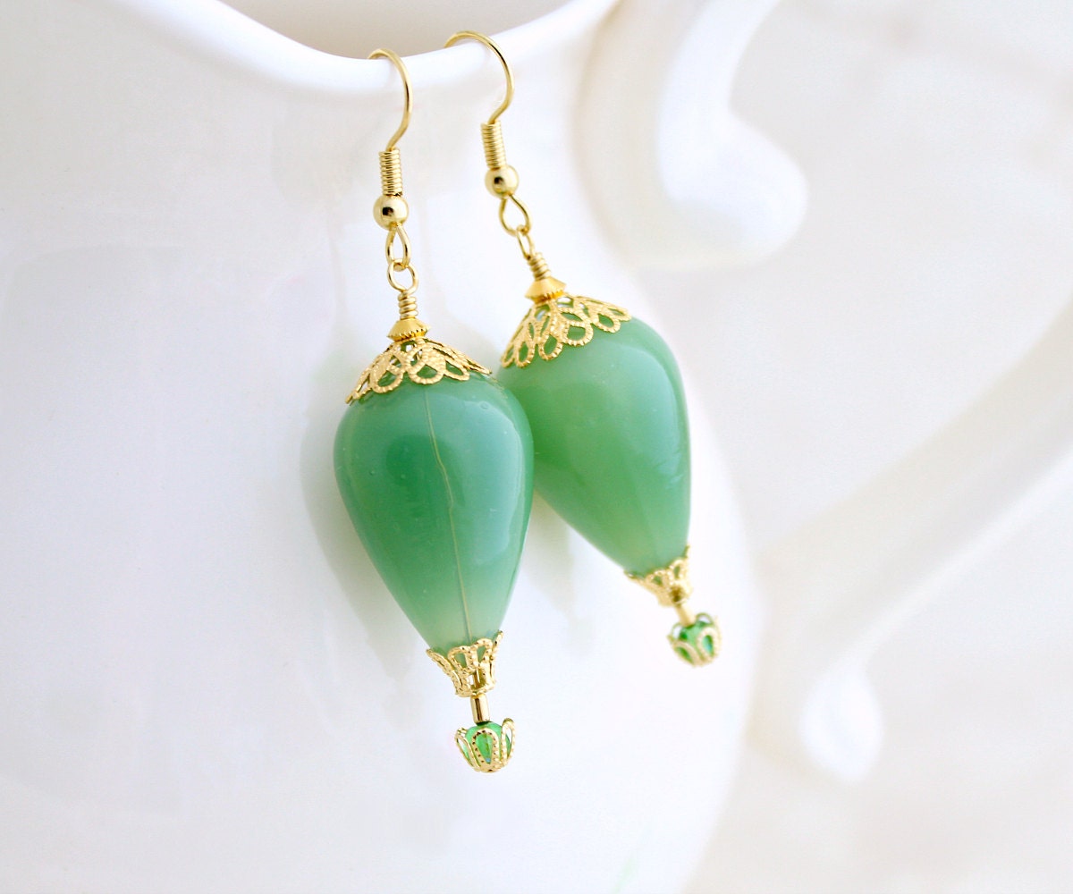 Jade Green & Gold Hot Air Balloon Earrings Blown Glass Beads - Etsy